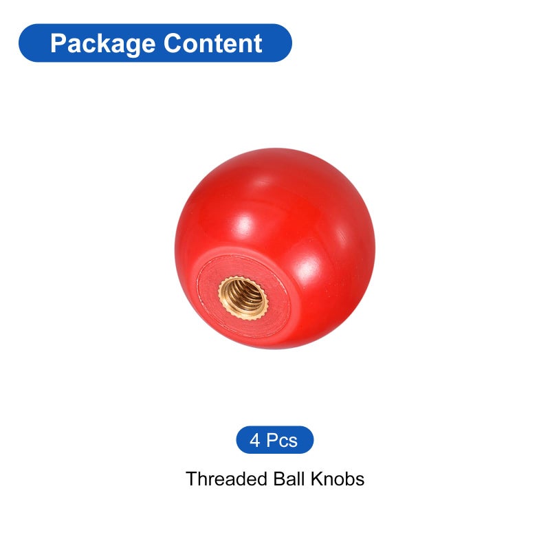 uxcell 4Pcs Threaded Ball Knobs, M5 Female Thread Thermoset Ball Knob 25mm Dia Round Operation Ball Handles with Copper Insert for Machine Lever Handle, Red - Image 3